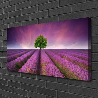 Canvas Wall art Meadow tree nature pink green purple