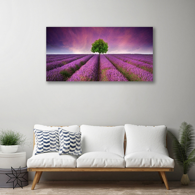 Canvas Wall art Meadow tree nature pink green purple