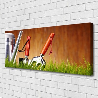 Canvas Wall art Watering can grass art silver green