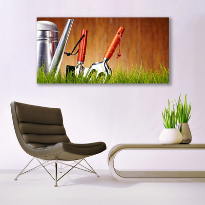 Canvas Wall art Watering can grass art silver green