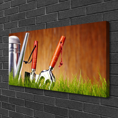 Canvas Wall art Watering can grass art silver green