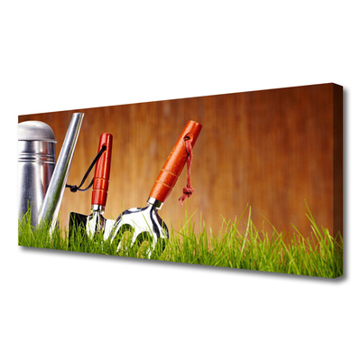 Canvas Wall art Watering can grass art silver green