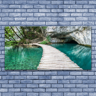 Canvas Wall art Bridge lake architecture white blue