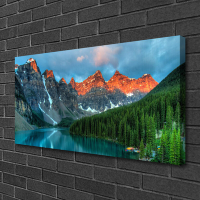 Canvas Wall art Mountain forest lake landscape blue green grey yellow