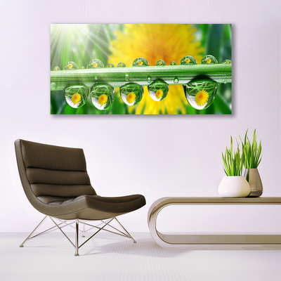 Canvas Wall art Stem dew drops floral green