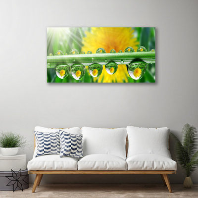 Canvas Wall art Stem dew drops floral green