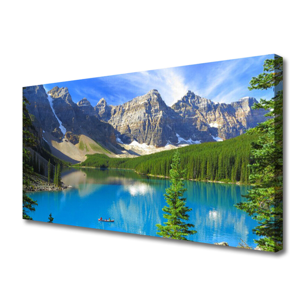 Canvas Wall art Lake mountain forest landscape blue green grey white