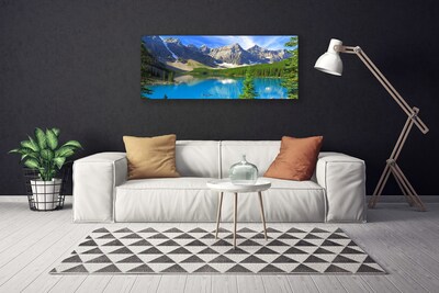 Canvas Wall art Lake mountain forest landscape blue green grey white