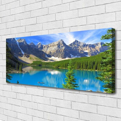 Canvas Wall art Lake mountain forest landscape blue green grey white