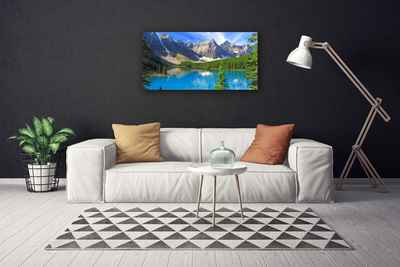 Canvas Wall art Lake mountain forest landscape blue green grey white