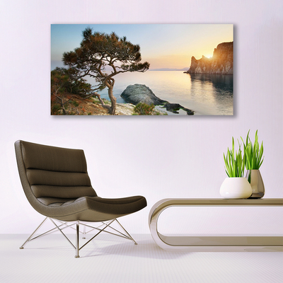 Canvas Wall art Lake tree landscape blue brown green