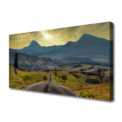 Canvas Wall art Road mountain landscape black green blue