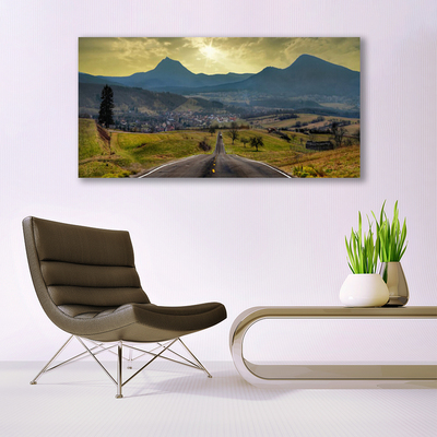 Canvas Wall art Road mountain landscape black green blue