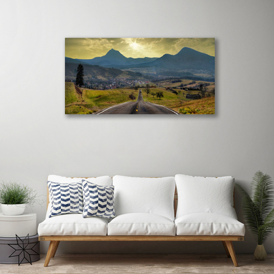 Canvas Wall art Road mountain landscape black green blue