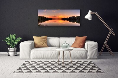 Canvas Wall art Lake forest landscape yellow greengrey