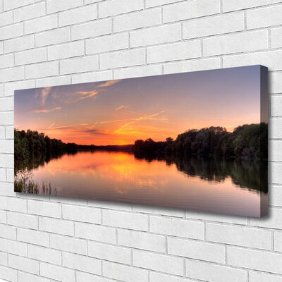 Canvas Wall art Lake forest landscape yellow greengrey