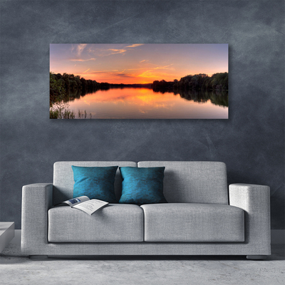 Canvas Wall art Lake forest landscape yellow greengrey