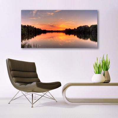 Canvas Wall art Lake forest landscape yellow greengrey