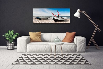 Canvas Wall art Boats beach landscape white black brown blue