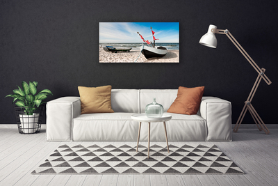 Canvas Wall art Boats beach landscape white black brown blue