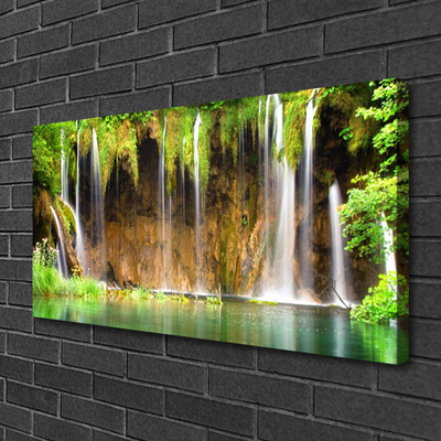 Canvas Wall art Waterfall lake nature brown green white blue