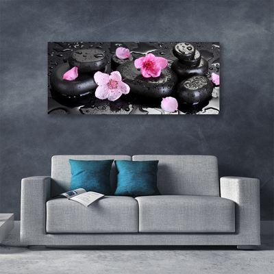 Canvas Wall art Flower stones art pink black