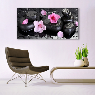 Canvas Wall art Flower stones art pink black