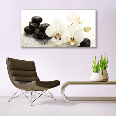 Canvas Wall art Flower stones floral white black