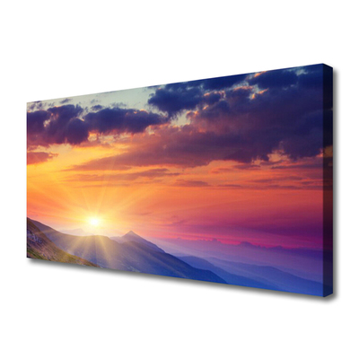 Canvas Wall art Sun mountains landscape multi