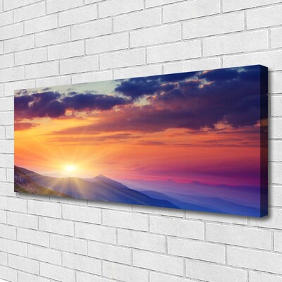 Canvas Wall art Sun mountains landscape multi