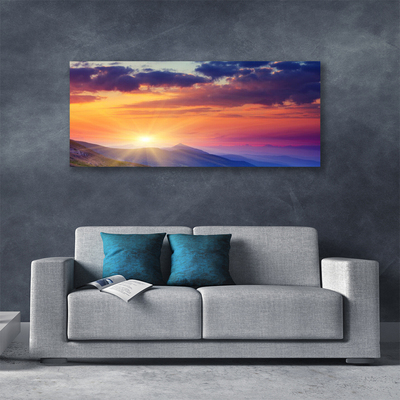 Canvas Wall art Sun mountains landscape multi