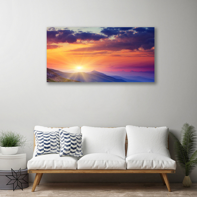 Canvas Wall art Sun mountains landscape multi