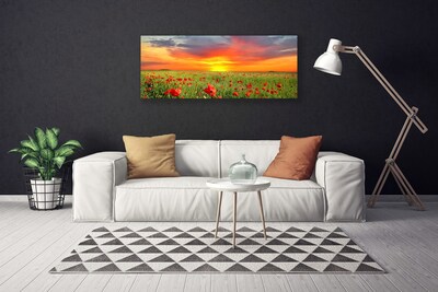 Canvas Wall art Poppies sun nature red green yellow grey