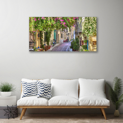 Canvas Wall art Alley houses floral yellow green brown