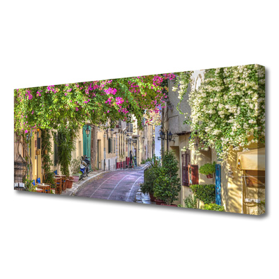 Canvas Wall art Alley houses floral yellow green brown