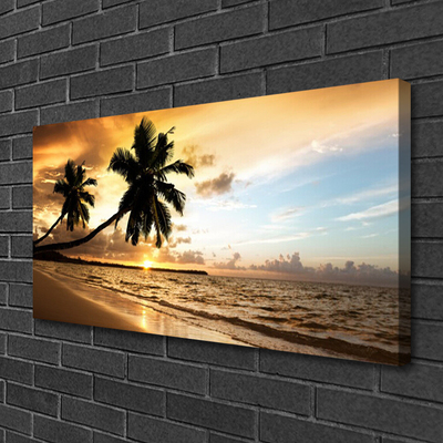 Canvas Wall art Palm trees beach sea landscape yellow black blue