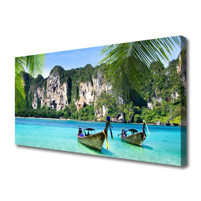 Canvas Wall art Boats sea landscape blue grey green