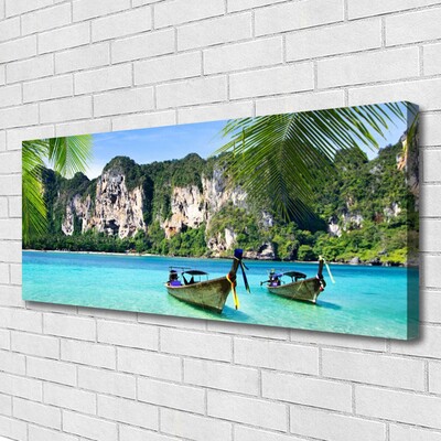 Canvas Wall art Boats sea landscape blue grey green