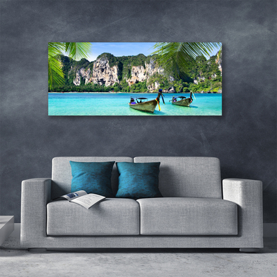 Canvas Wall art Boats sea landscape blue grey green