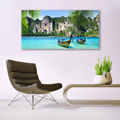 Canvas Wall art Boats sea landscape blue grey green