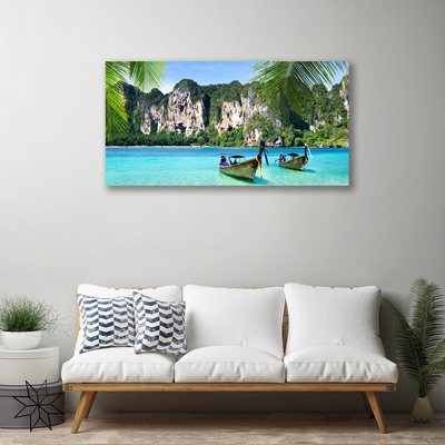 Canvas Wall art Boats sea landscape blue grey green