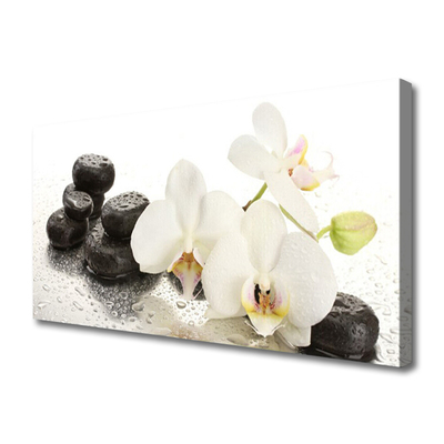 Canvas Wall art Flower stones floral white black