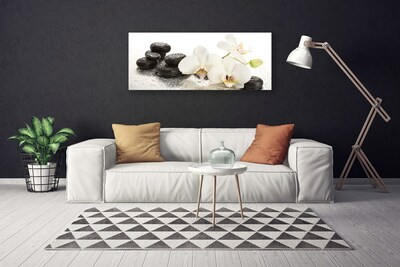 Canvas Wall art Flower stones floral white black