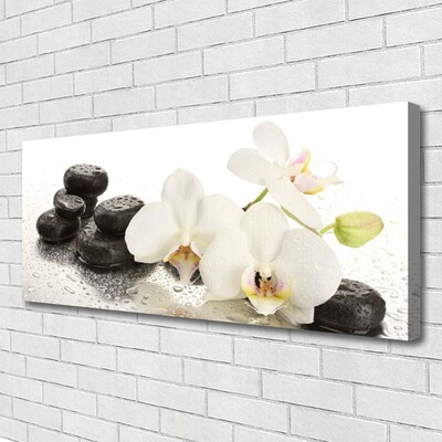 Canvas Wall art Flower stones floral white black