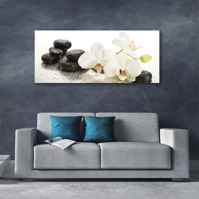 Canvas Wall art Flower stones floral white black