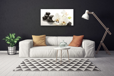 Canvas Wall art Flower stones floral white black