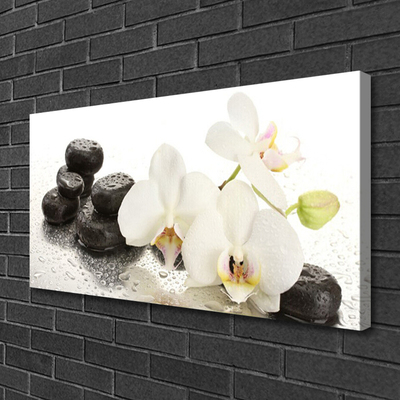 Canvas Wall art Flower stones floral white black