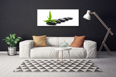 Canvas Wall art Stones leaves art black green