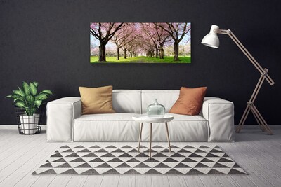 Canvas Wall art Footpath trees nature brown pink green