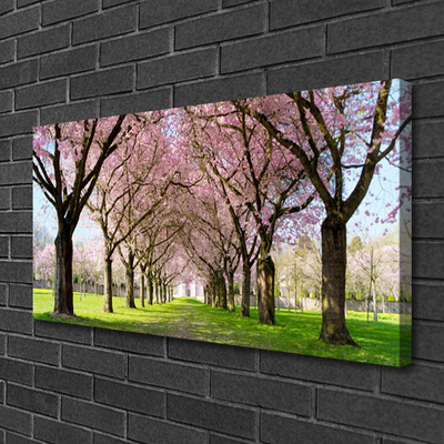 Canvas Wall art Footpath trees nature brown pink green